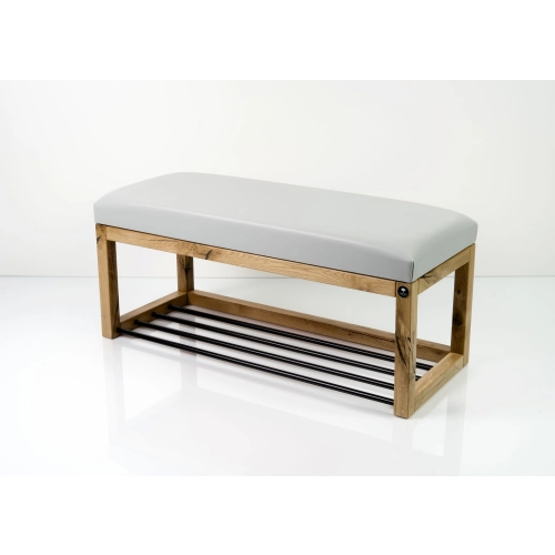 Ławeczka Pufa Tapicerowana Siedzisko Gładkie Ekoskóra Popiel Dębowa Loft LPG-4 Rozmiary od 50 cm do 200 cm