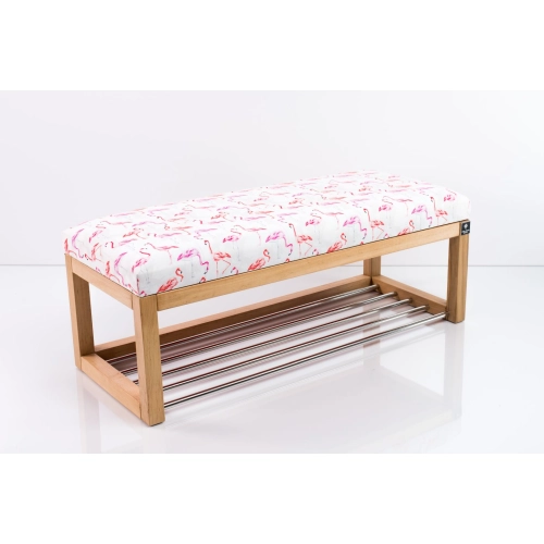 Ławeczka Pufa Tapicerowana Siedzisko Gładkie Flamingi na palmach LPG-4 Rozmiary od 50 cm do 200 cm