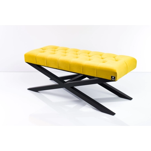 Ławka Pufa Pikowana Cytrynowa Żółcień Guzik Tapicerski LPM-10 Rozmiary od 50 cm do 200 cm