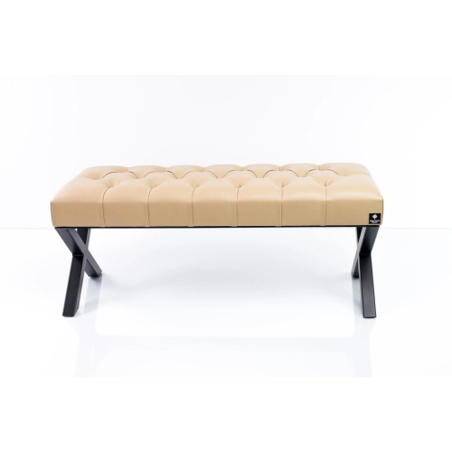 Ławka Pufa Pikowana Beż Guzik Tapicerowany Stal LPM-11 Rozmiary od 50 cm do 200 cm