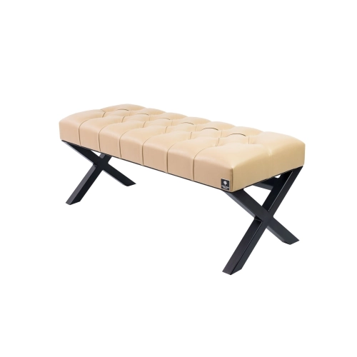 Ławka Pufa Pikowana Beż Guzik Tapicerowany Stal LPM-11 Rozmiary od 50 cm do 200 cm