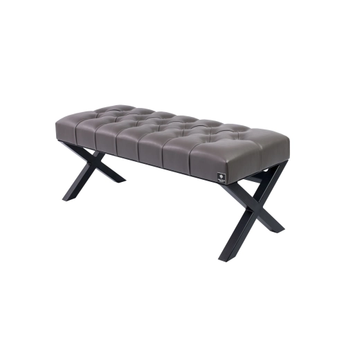 Ławka Pufa Pikowana Grafit Guzik Tapicerowany Stal LPM-11 Rozmiary od 50 cm do 200 cm