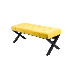 Ławka Pufa Pikowana Cytrynowa Żółcień Guzik Tapicerowany Stal LPM-11 Rozmiary od 50 cm do 200 cm
