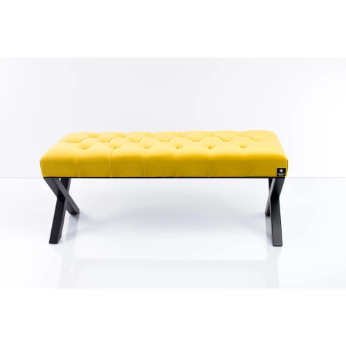 Ławka Pufa Pikowana Cytrynowa Żółcień Guzik Tapicerowany Stal LPM-11 Rozmiary od 50 cm do 200 cm
