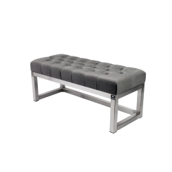 Ławka Pufa Pikowana Szary Guzik Tapicerowany Stal Nierdzewna Szczotkowana / Polerowana LPM-2 Rozmiary od 50 cm do 200 cm