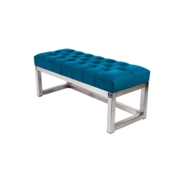 Ławka Pufa Pikowana Turkus Guzik Tapicerowany Stal Nierdzewna Szczotkowana / Polerowana LPM-2 Rozmiary od 50 cm do 200 cm