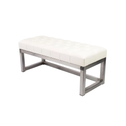 Ławka Pufa Pikowana Biały Guzik Tapicerowany Stal Nierdzewna Szczotkowana / Polerowana LPM-2 Rozmiary od 50 cm do 200 cm