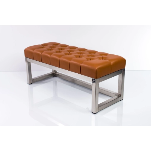 Ławka Pufa Pikowana Brązowa Guzik Tapicerowany Stal Nierdzewna Szczotkowana / Polerowana LPM-2 Rozmiary od 50 cm do 200 cm