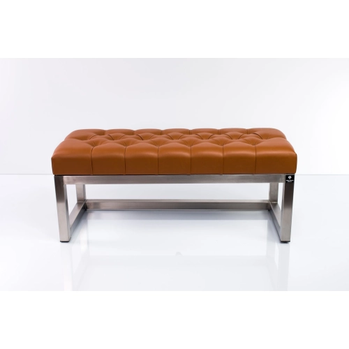 Ławka Pufa Pikowana Brązowa Guzik Tapicerowany Stal Nierdzewna Szczotkowana / Polerowana LPM-2 Rozmiary od 50 cm do 200 cm