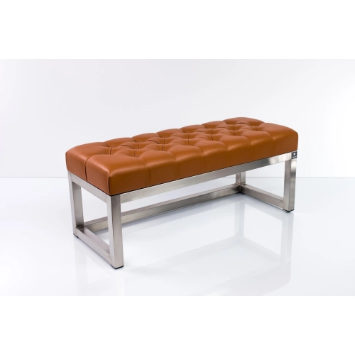 Ławka Pufa Pikowana Brązowa Guzik Tapicerowany Stal Nierdzewna Szczotkowana / Polerowana LPM-2 Rozmiary od 50 cm do 200 cm