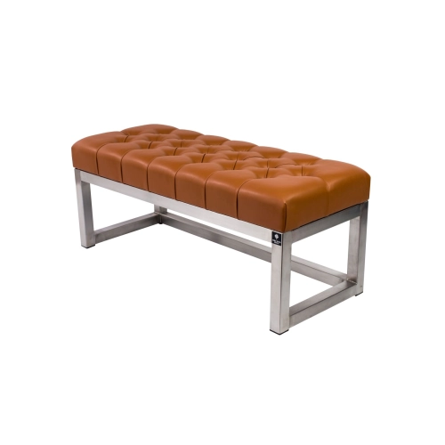 Ławka Pufa Pikowana Brązowa Guzik Tapicerowany Stal Nierdzewna Szczotkowana / Polerowana LPM-2 Rozmiary od 50 cm do 200 cm