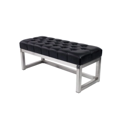 Ławka Pufa Pikowana Czarny Guzik Tapicerowany Stal Nierdzewna Szczotkowana / Polerowana LPM-2 Rozmiary od 50 cm do 200 cm