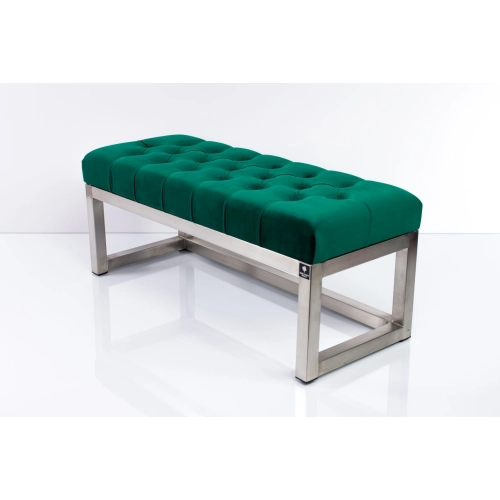 Ławka Pufa Pikowana Butelkowa Zieleń Guzik Tapicerowany Stal Nierdzewna Szczotkowana / Polerowana LPM-2 Rozmiary od 50 cm do 200 cm