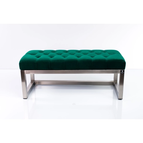 Ławka Pufa Pikowana Butelkowa Zieleń Guzik Tapicerowany Stal Nierdzewna Szczotkowana / Polerowana LPM-2 Rozmiary od 50 cm do 200 cm