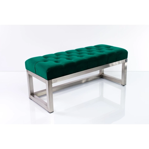 Ławka Pufa Pikowana Butelkowa Zieleń Guzik Tapicerowany Stal Nierdzewna Szczotkowana / Polerowana LPM-2 Rozmiary od 50 cm do 200 cm