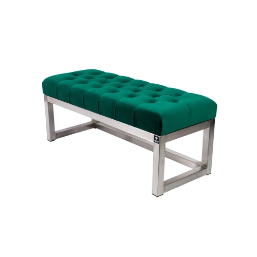 Ławka Pufa Pikowana Butelkowa Zieleń Guzik Tapicerowany Stal Nierdzewna Szczotkowana / Polerowana LPM-2 Rozmiary od 50 cm do 200 cm