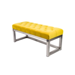 Ławka Pufa Pikowana Cytrynowa Żółcień Guzik Tapicerowany Stal Nierdzewna Szczotkowana / Polerowana LPM-2 Rozmiary od 50 cm do 200 cm