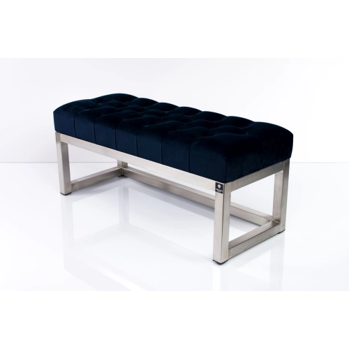 Ławka Pufa Pikowana Granatowy Guzik Tapicerowany Stal Nierdzewna Szczotkowana / Polerowana LPM-2 Rozmiary od 50 cm do 200 cm