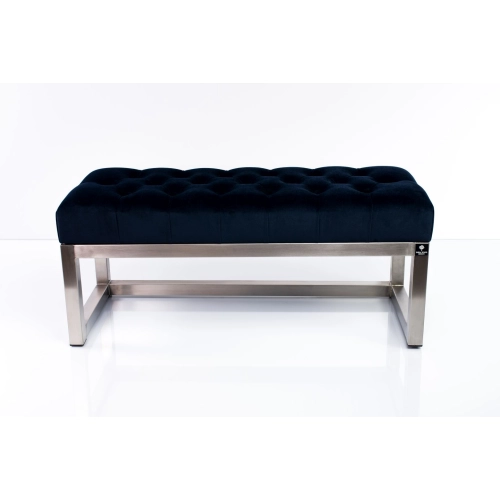 Ławka Pufa Pikowana Granatowy Guzik Tapicerowany Stal Nierdzewna Szczotkowana / Polerowana LPM-2 Rozmiary od 50 cm do 200 cm