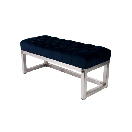 Ławka Pufa Pikowana Granatowy Guzik Tapicerowany Stal Nierdzewna Szczotkowana / Polerowana LPM-2 Rozmiary od 50 cm do 200 cm