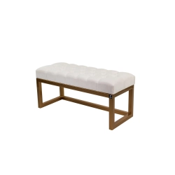 Ławka Pufa Pikowana Biały Guzik Tapicerowany Stal LPM-2 Rozmiary od 45 cm do 200 cm