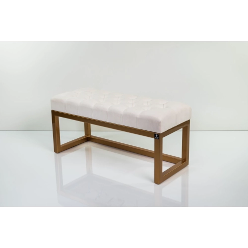 Ławka Pufa Pikowana Biały Guzik Tapicerowany Stal LPM-2 Rozmiary od 45 cm do 200 cm