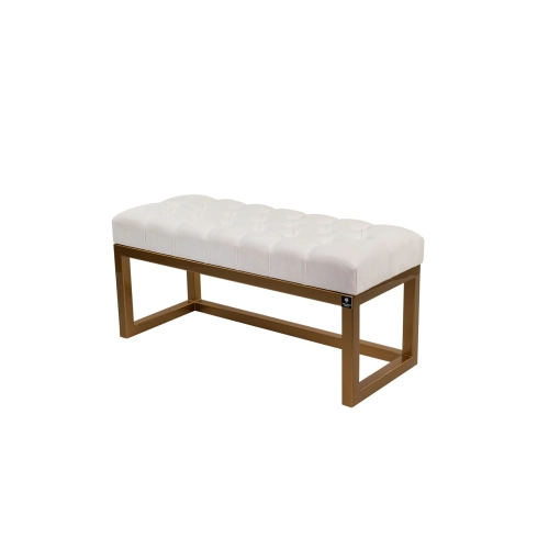 Ławka Pufa Pikowana Biały Guzik Tapicerowany Stal LPM-2 Rozmiary od 45 cm do 200 cm