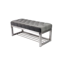 Ławka Pufa Pikowana Szary Guzik Tapicerowany Stal Nierdzewna Szczotkowana / Polerowana LPM-3 Rozmiary od 50 cm do 200 cm