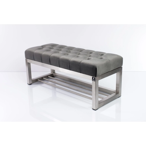 Ławka Pufa Pikowana Szary Guzik Tapicerowany Stal Nierdzewna Szczotkowana / Polerowana LPM-3 Rozmiary od 50 cm do 200 cm