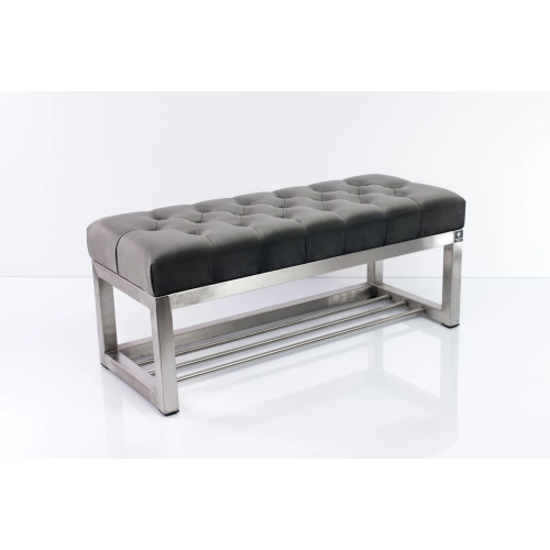 Ławka Pufa Pikowana Szary Guzik Tapicerowany Stal Nierdzewna Szczotkowana / Polerowana LPM-3 Rozmiary od 50 cm do 200 cm