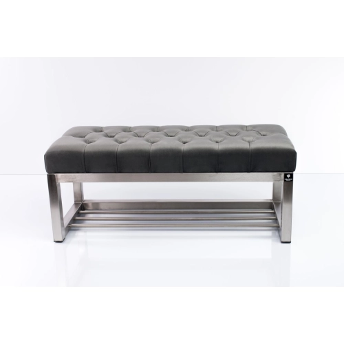 Ławka Pufa Pikowana Szary Guzik Tapicerowany Stal Nierdzewna Szczotkowana / Polerowana LPM-3 Rozmiary od 50 cm do 200 cm