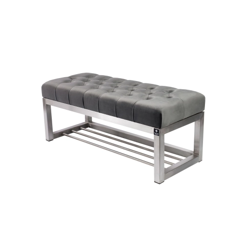 Ławka Pufa Pikowana Szary Guzik Tapicerowany Stal Nierdzewna Szczotkowana / Polerowana LPM-3 Rozmiary od 50 cm do 200 cm