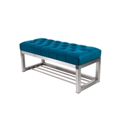Ławka Pufa Pikowana Turkus Guzik Tapicerowany Stal Nierdzewna Szczotkowana / Polerowana LPM-3 Rozmiary od 50 cm do 200 cm