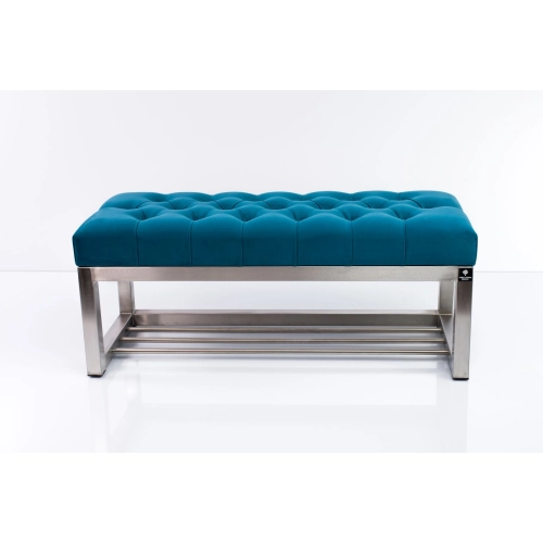 Ławka Pufa Pikowana Turkus Guzik Tapicerowany Stal Nierdzewna Szczotkowana / Polerowana LPM-3 Rozmiary od 50 cm do 200 cm