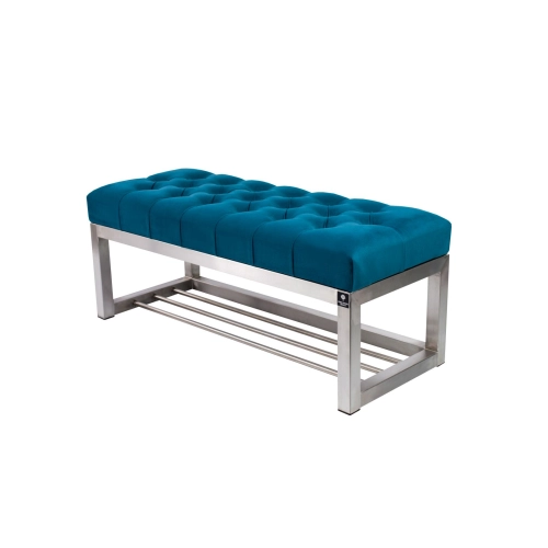 Ławka Pufa Pikowana Turkus Guzik Tapicerowany Stal Nierdzewna Szczotkowana / Polerowana LPM-3 Rozmiary od 50 cm do 200 cm