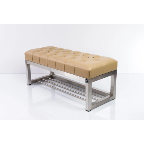 Ławka Pufa Pikowana Beż Guzik Tapicerowany Stal Nierdzewna Szczotkowana / Polerowana LPM-3 Rozmiary od 50 cm do 200 cm