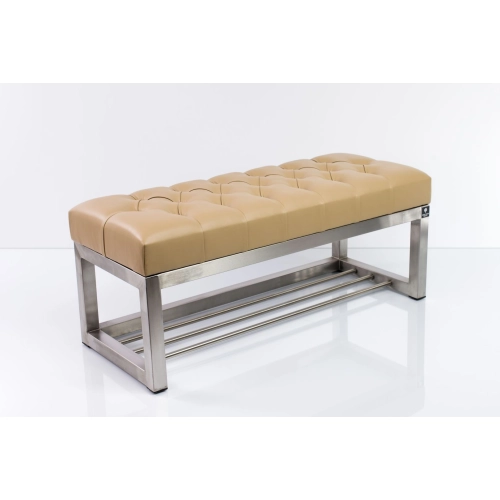 Ławka Pufa Pikowana Beż Guzik Tapicerowany Stal Nierdzewna Szczotkowana / Polerowana LPM-3 Rozmiary od 50 cm do 200 cm