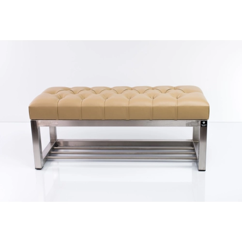 Ławka Pufa Pikowana Beż Guzik Tapicerowany Stal Nierdzewna Szczotkowana / Polerowana LPM-3 Rozmiary od 50 cm do 200 cm