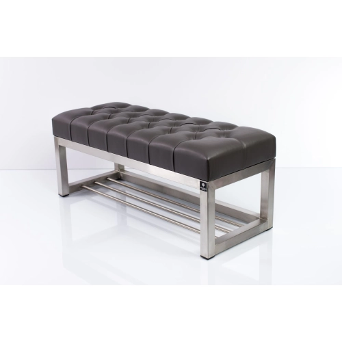 Ławka Pufa Pikowana Grafit Guzik Tapicerowany Stal Nierdzewna Szczotkowana / Polerowana LPM-3 Rozmiary od 50 cm do 200 cm