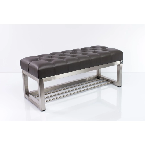Ławka Pufa Pikowana Grafit Guzik Tapicerowany Stal Nierdzewna Szczotkowana / Polerowana LPM-3 Rozmiary od 50 cm do 200 cm