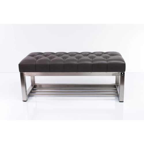 Ławka Pufa Pikowana Grafit Guzik Tapicerowany Stal Nierdzewna Szczotkowana / Polerowana LPM-3 Rozmiary od 50 cm do 200 cm