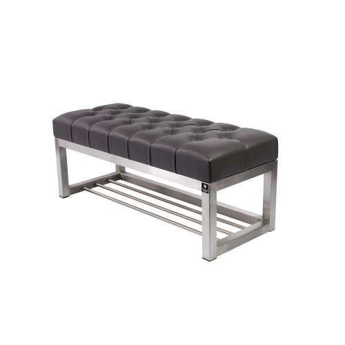 Ławka Pufa Pikowana Grafit Guzik Tapicerowany Stal Nierdzewna Szczotkowana / Polerowana LPM-3 Rozmiary od 50 cm do 200 cm