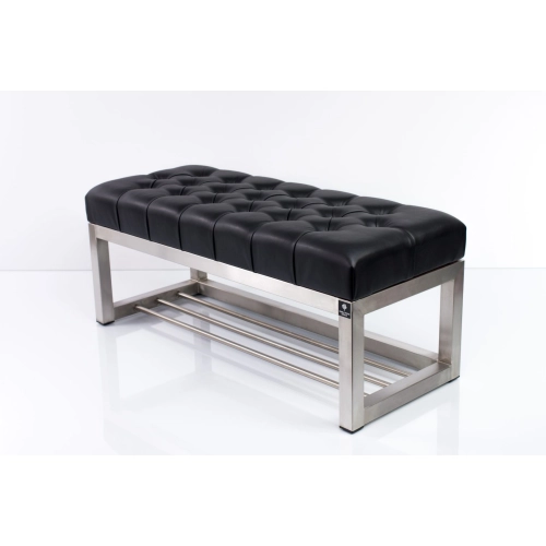 Ławka Pufa Pikowana Czarny Guzik Tapicerowany Stal Nierdzewna Szczotkowana / Polerowana LPM-3 Rozmiary od 50 cm do 200 cm