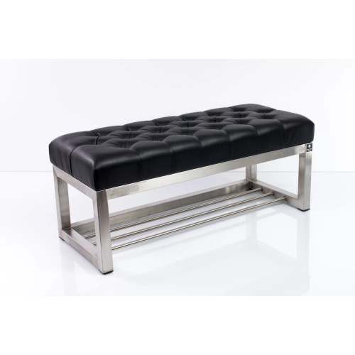 Ławka Pufa Pikowana Czarny Guzik Tapicerowany Stal Nierdzewna Szczotkowana / Polerowana LPM-3 Rozmiary od 50 cm do 200 cm