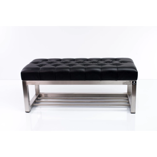 Ławka Pufa Pikowana Czarny Guzik Tapicerowany Stal Nierdzewna Szczotkowana / Polerowana LPM-3 Rozmiary od 50 cm do 200 cm