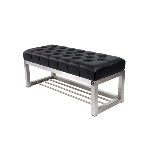 Ławka Pufa Pikowana Czarny Guzik Tapicerowany Stal Nierdzewna Szczotkowana / Polerowana LPM-3 Rozmiary od 50 cm do 200 cm