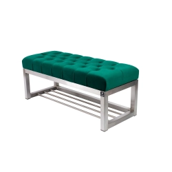 Ławka Pufa Pikowana Butelkowa Zieleń Guzik Tapicerowany Stal Nierdzewna Szczotkowana / Polerowana LPM-3 Rozmiary od 50 cm do 200 cm