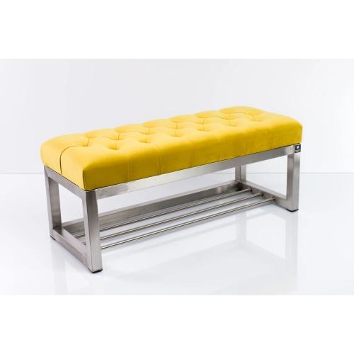 Ławka Pufa Pikowana Cytrynowa Żółcień Guzik Tapicerowany Stal Nierdzewna Szczotkowana / Polerowana LPM-3 Rozmiary od 50 cm do 200 cm