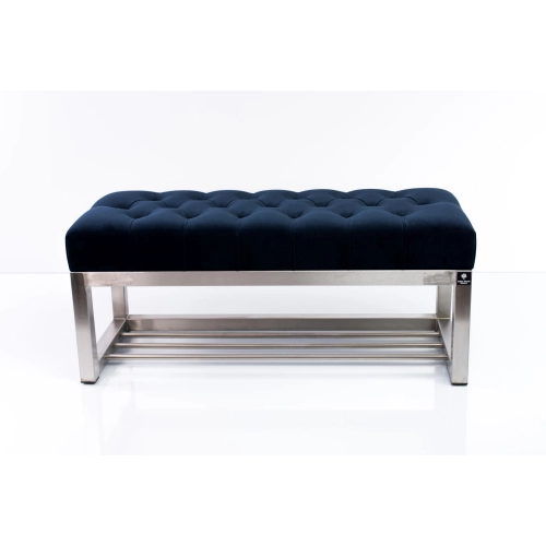 Ławka Pufa Pikowana Granatowy Guzik Tapicerowany Stal Nierdzewna Szczotkowana / Polerowana LPM-3 Rozmiary od 50 cm do 200 cm