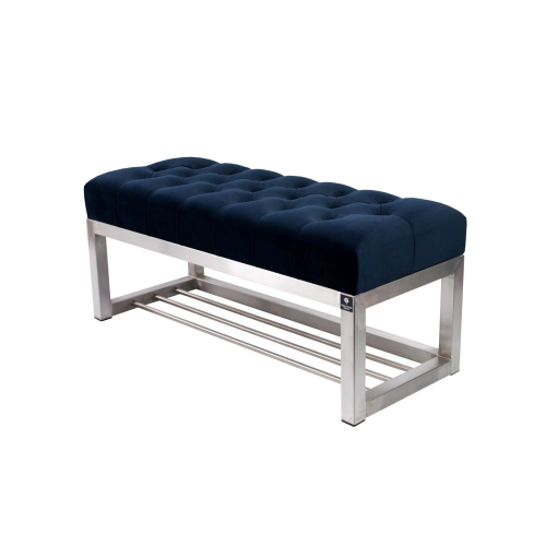 Ławka Pufa Pikowana Granatowy Guzik Tapicerowany Stal Nierdzewna Szczotkowana / Polerowana LPM-3 Rozmiary od 50 cm do 200 cm